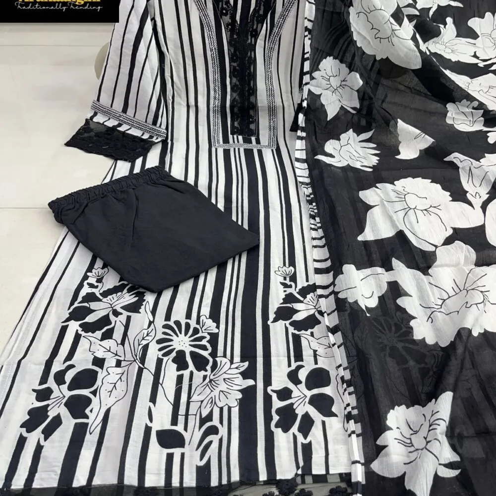 Heavy Faux Georgette White Color Three Piece Salwar Suit Set with Bottom and Dupatta By Ardhaangini