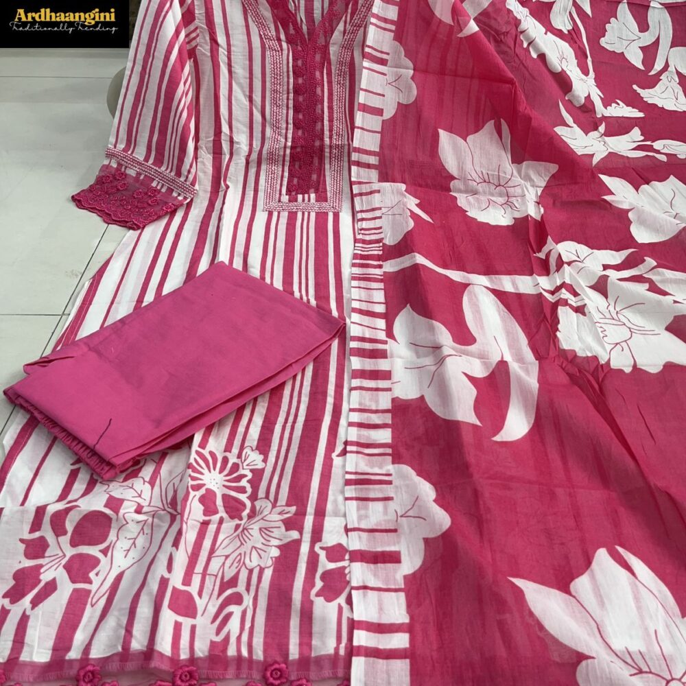 Heavy Faux Georgette Pink Color Three Piece Salwar Suit Set with Bottom and Dupatta By Ardhaangini