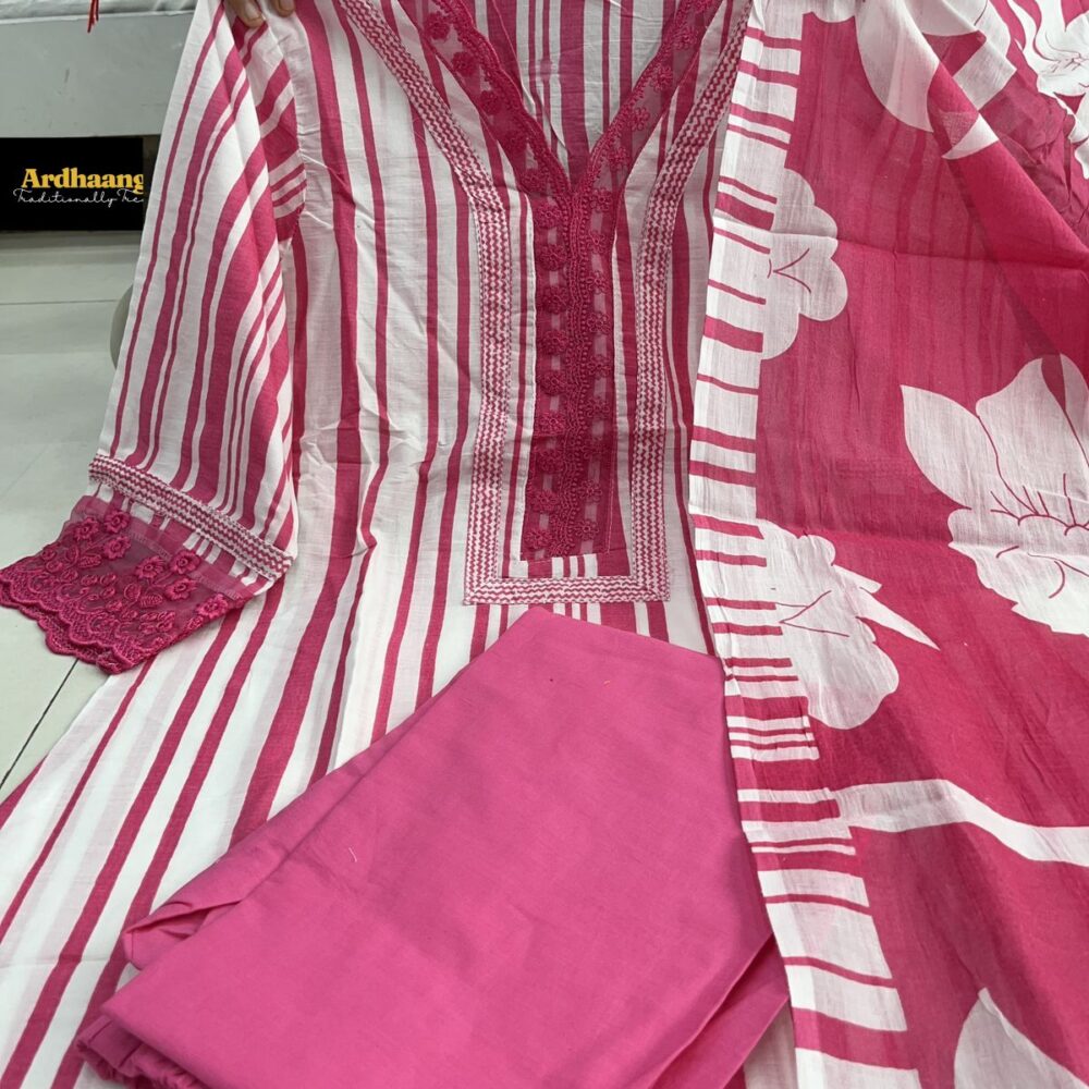 Heavy Faux Georgette Pink Color Three Piece Salwar Suit Set with Bottom and Dupatta By Ardhaangini