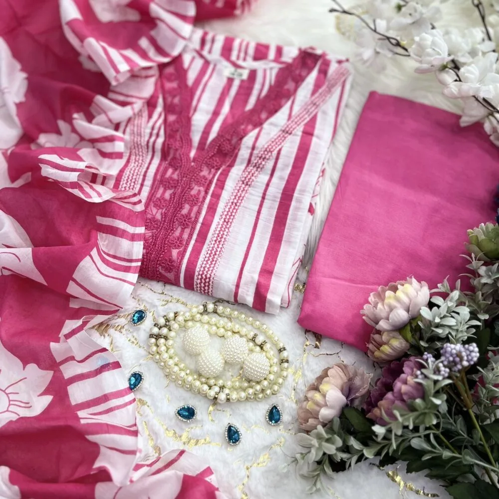 Heavy Faux Georgette Pink Color Three Piece Salwar Suit Set with Bottom and Dupatta By Ardhaangini