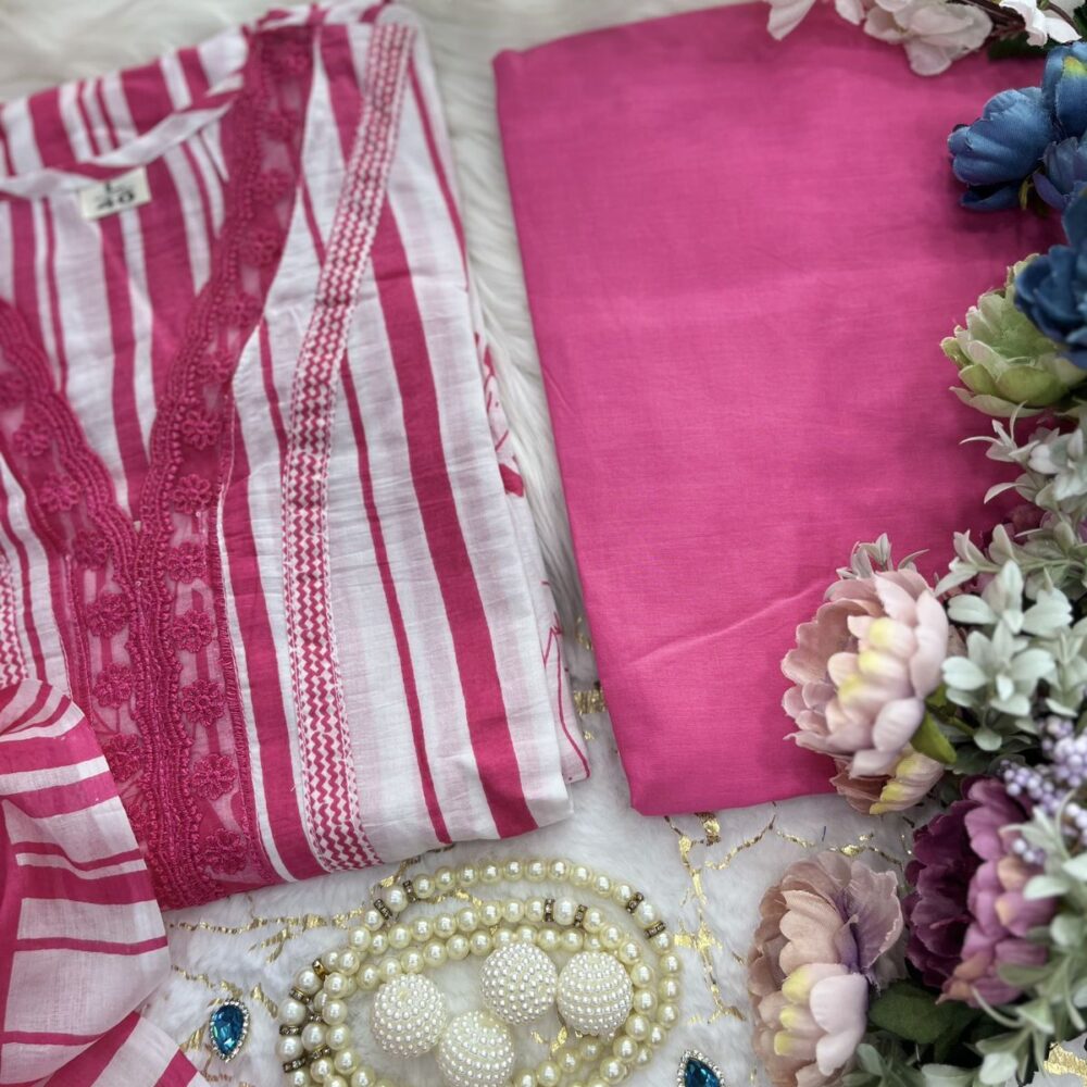 Heavy Faux Georgette Pink Color Three Piece Salwar Suit Set with Bottom and Dupatta By Ardhaangini