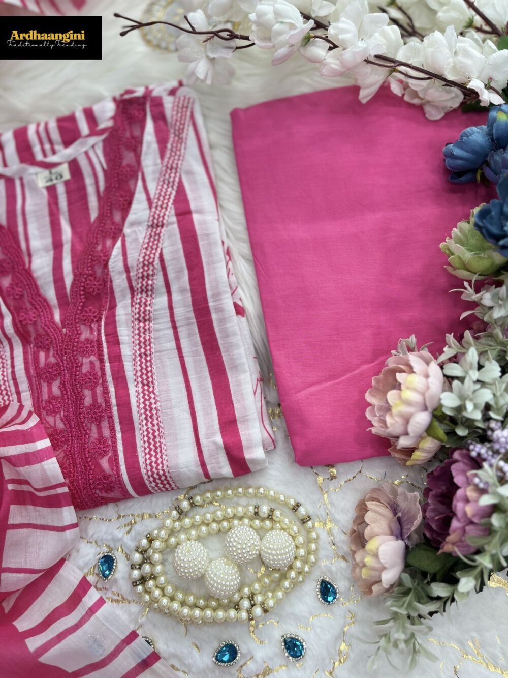 Heavy Faux Georgette Pink Color Three Piece Salwar Suit Set with Bottom and Dupatta By Ardhaangini