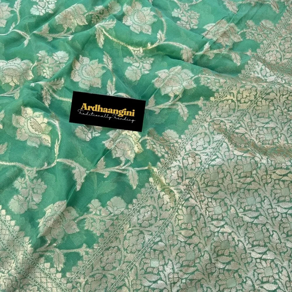 Banarasi Semi Georgette Green Color Saree