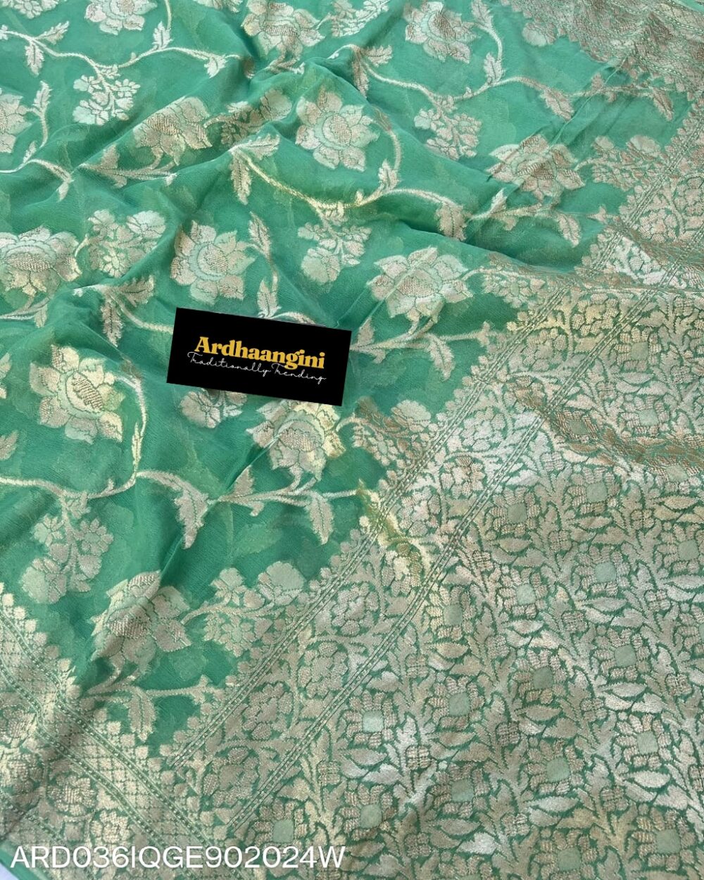 Banarasi Semi Georgette Green Color Saree